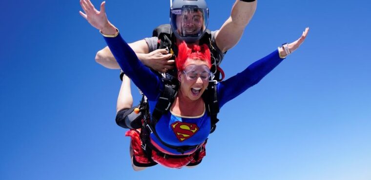  Superwoman Rachael skydives for elderly care home residents 